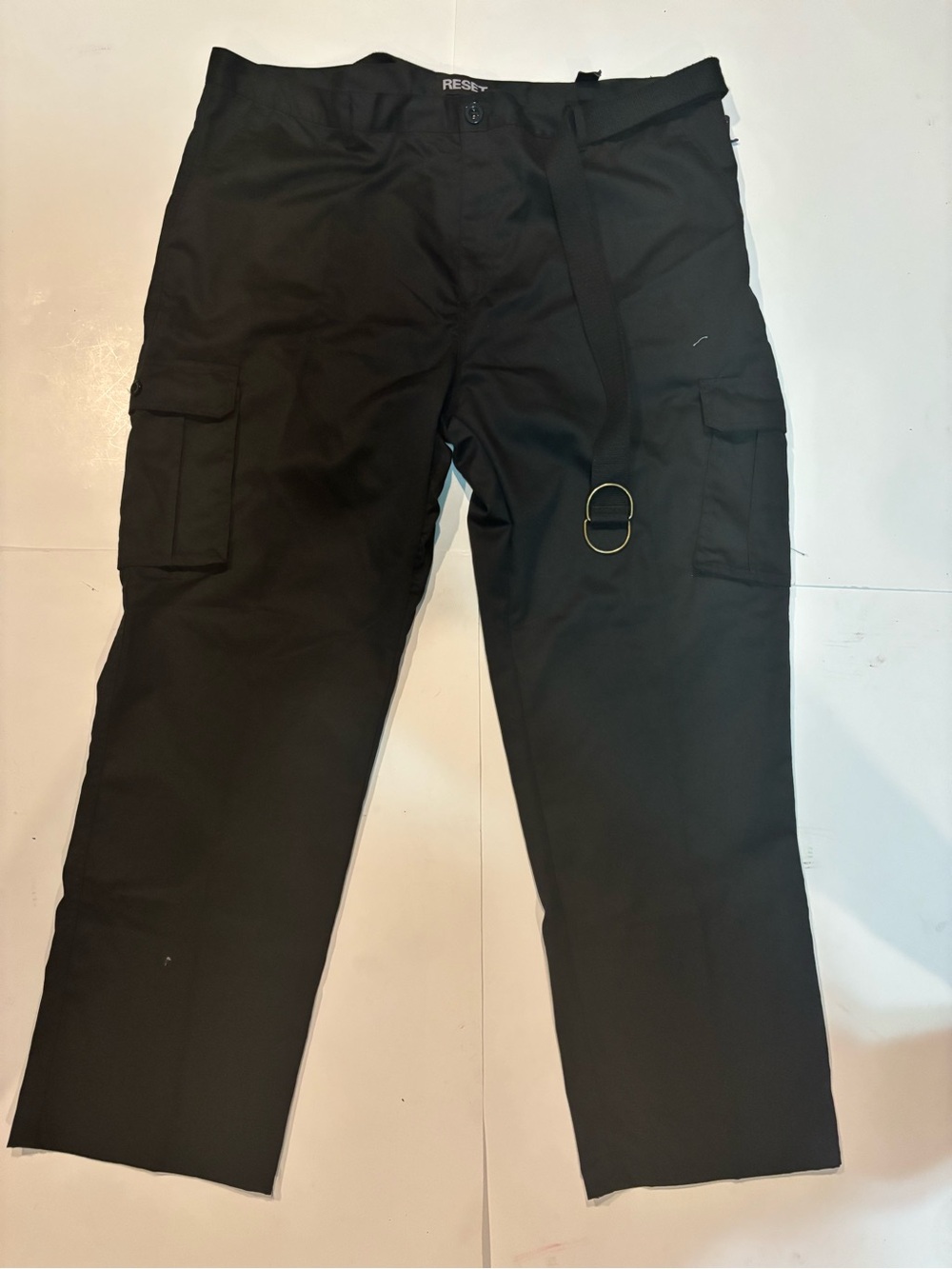 RESET Fashion Mens Cargo Pants 46x32 Black Multi Pocket Utility Belt NWT